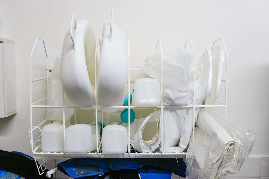 Bedpans and urine bottles in the sluice of a hospital