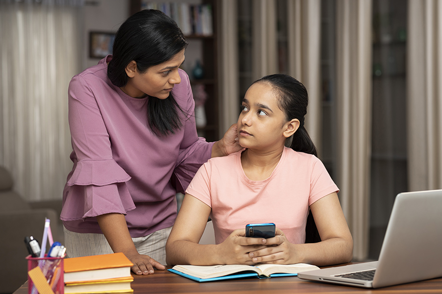 Mother Catches Daughter Using Phone while studying